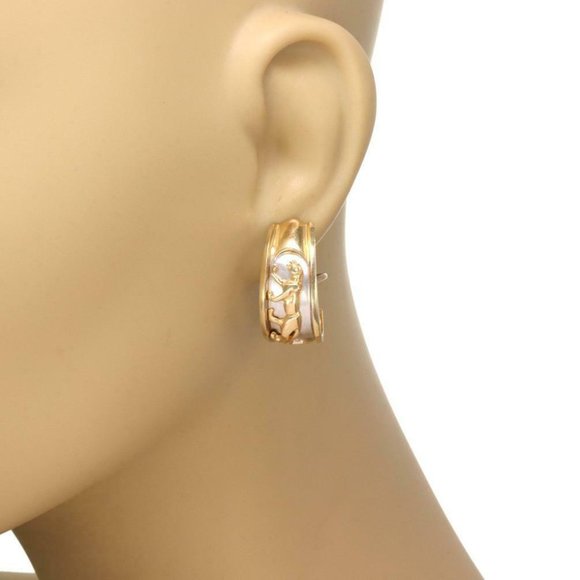 14k Two Tone Gold Panther Oval Huggie Earrings - Picture 2 of 4